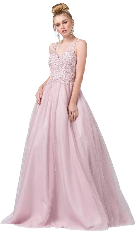 Minimalist Style Dancing Queen - Appliqued V-Neck Ballgown 2626