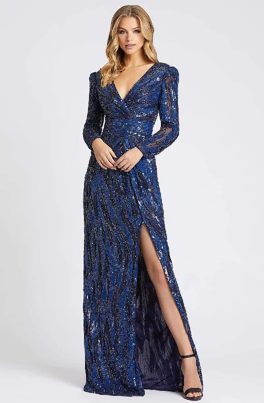 Festival Fashion Mac Duggal - 4635R Long Dynasty Sleeve Sequined High Slit Gown