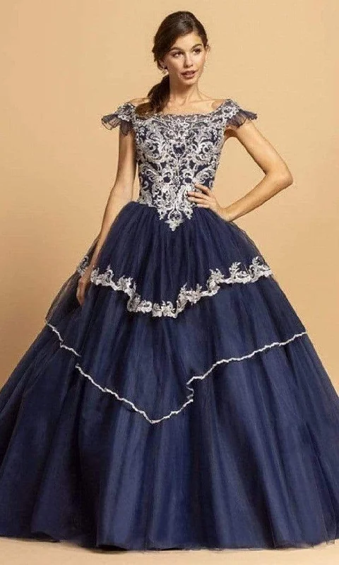 Online Clothing Stores Aspeed Design - L2259 Off Shoulder Short Sleeves Ball Gown