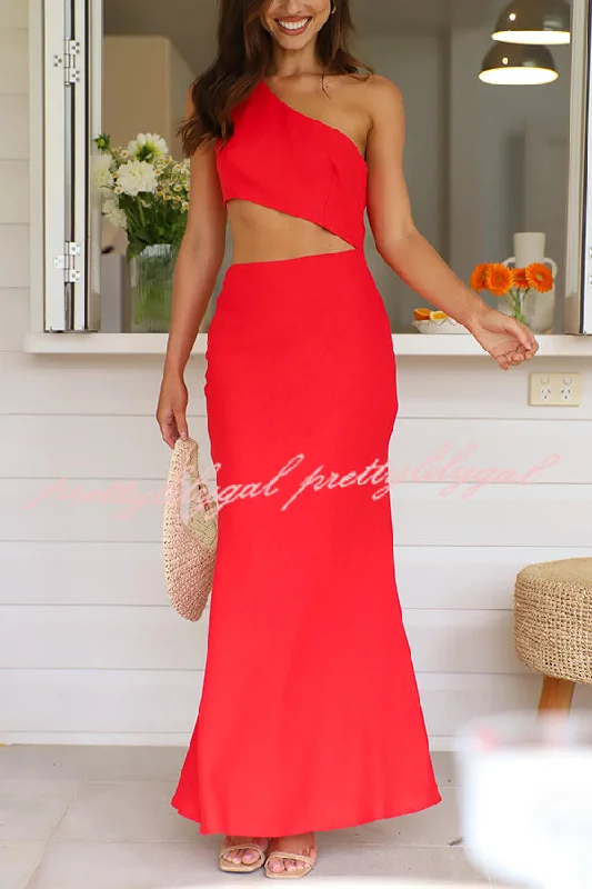 Clothing Sale Solid Color Sexy One Shoulder Off Waist Maxi Dress