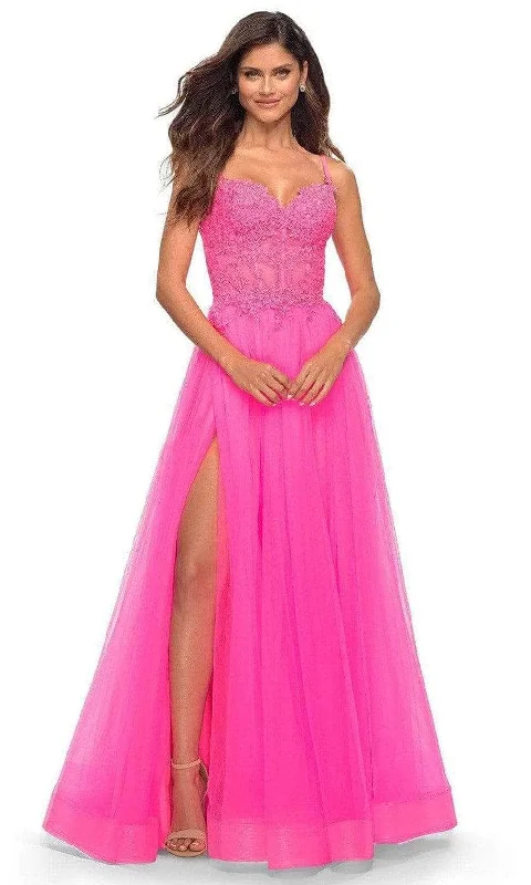 Elegant Attire For The Modern Lady La Femme - Embroidered Tulle Prom Gown 30755SC - 1 pc Neon Pink In Size 6 Available