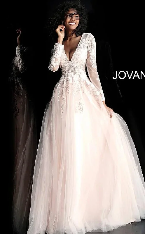 Women’s Clothing for All Occasions Jovani 67393 Sheer Long Sleeve Prom Ball Gown