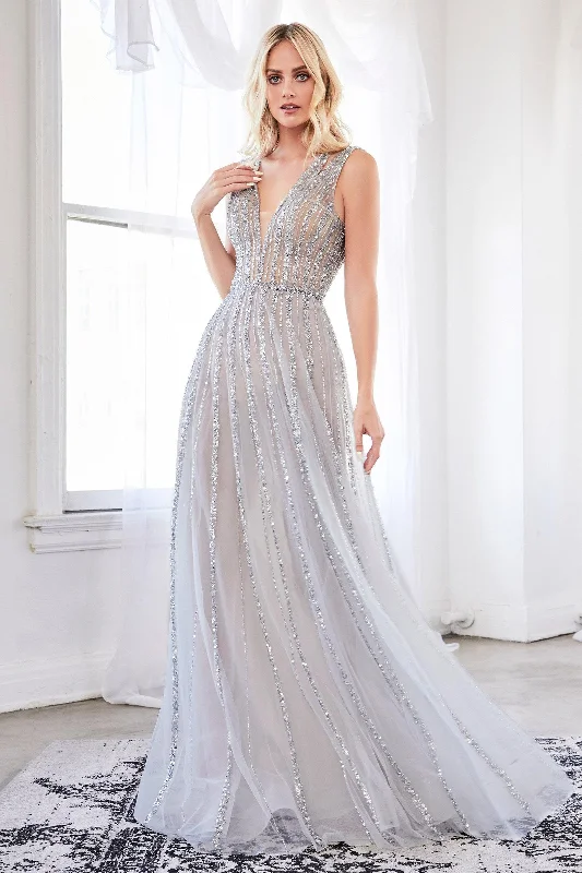 Sales For Clothes Cinderella Divine CK935 Long Formal Sleeveless Beaded Evening Prom Dress