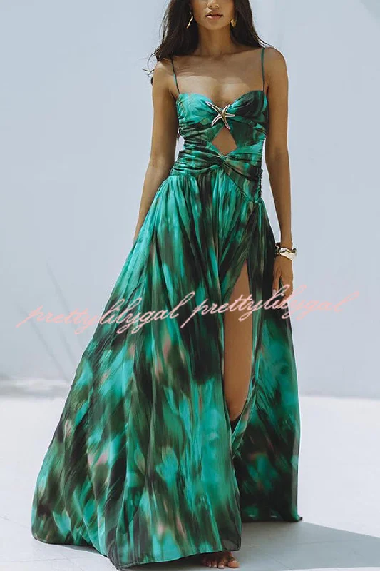 Women’s Formal Wear Unique Printed High Slit Beach Maxi Dress