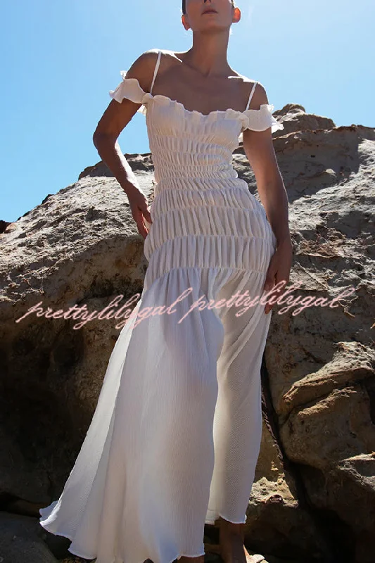 Limited Time Offer Solid Color Suspender Pleated Holiday Maxi Dress