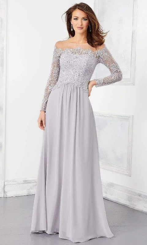 Trendsetting Threads Mori Lee - 72310 Crystal Beaded Illusion Lace Bodice Chiffon Gown