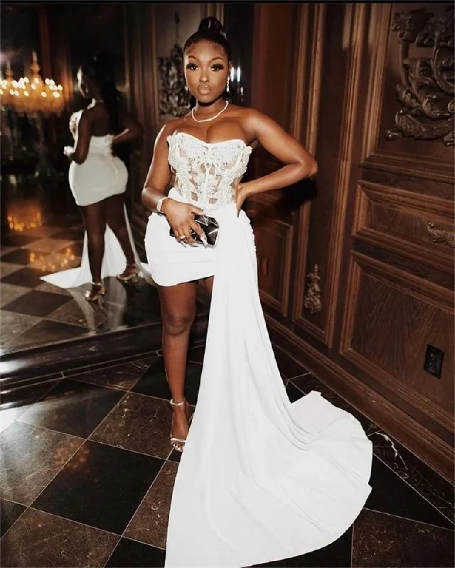 Sophisticated Style Lace Sweetheart Beaded Short Prom Dresses For Black Girls Sexy Women African Cocktail Dresses Birthday Party Homecoming