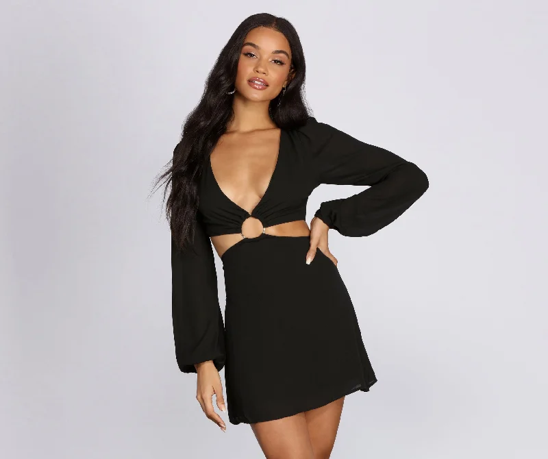 Break Fashion Norms O-Ring Waist Cut Out Mini Dress