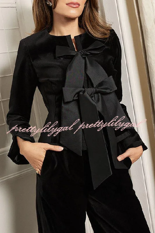 Elevate Your Wardrobe Cue The Cocktails Velvet Tailored Taffeta Bow Detail Peplum Jacket