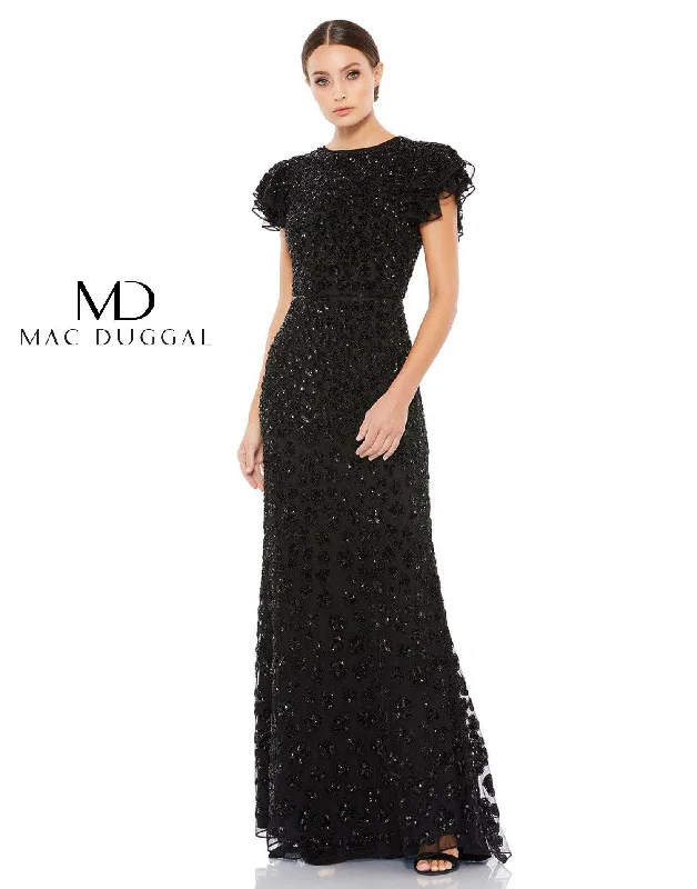 Casual Fashion Mac Duggal 10748 Long Formal Ruffle Cap Sleeve Dress