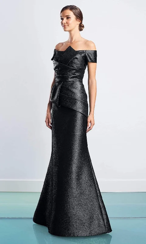 Women's Clothes Alexander by Daymor - 1477 Off Shoulder Pleated Metallic Gown