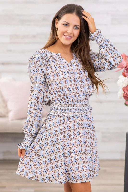 Latest Fashion Pastel Blue Multicolor Floral Print Dress