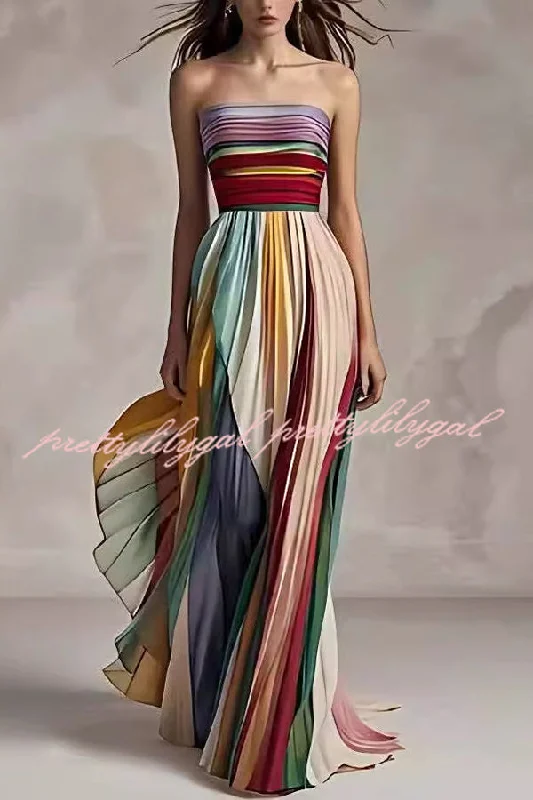 Trendy Women's Wear Sexy Off-shoulder Tube Top Waist Color Maxi Dress