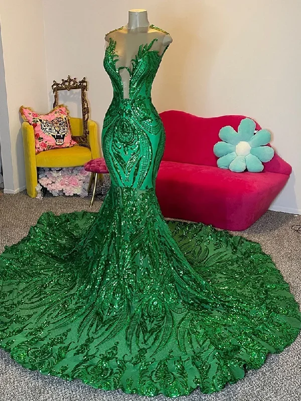 Athleisure Wear Long Mermaid Green Lace Prom Dresses for Black Girls Robes Invitee Mariage Party Formal Occasion Dresses