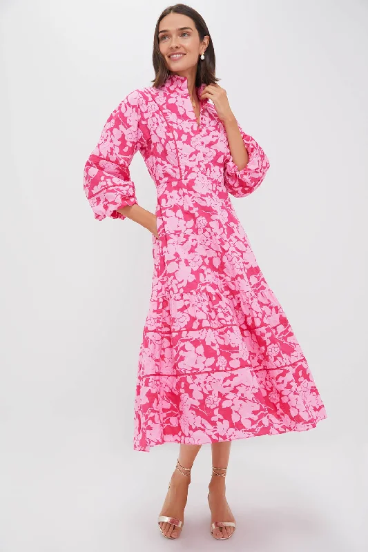 Valentine's Special Pink Textured Floral Hillsborough Midi Dress