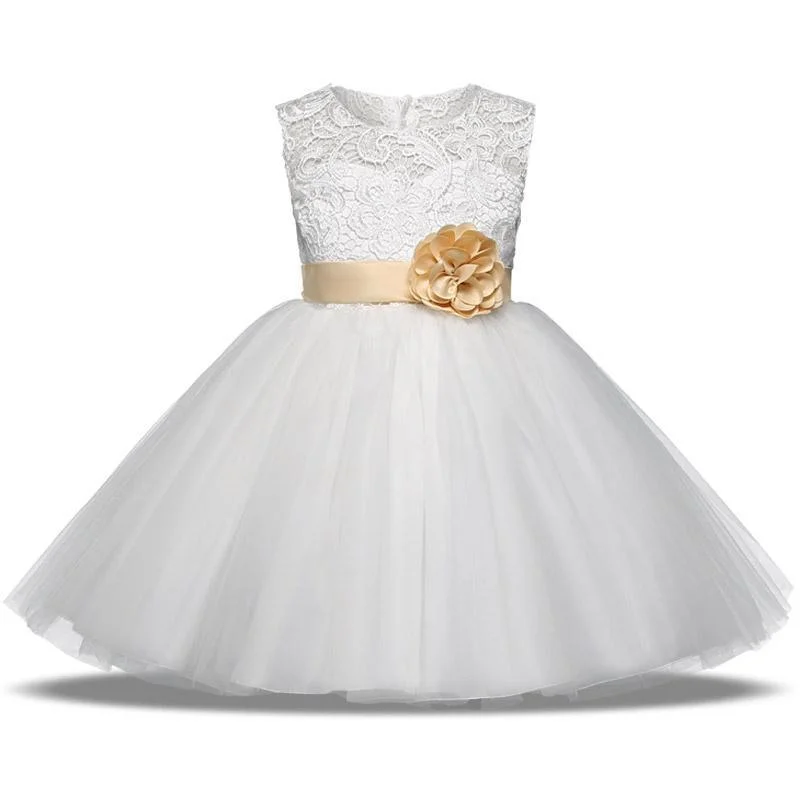 Online Boutiques Best Girls Dress Princess Lace Flower Girl Dress 4-10 Years White