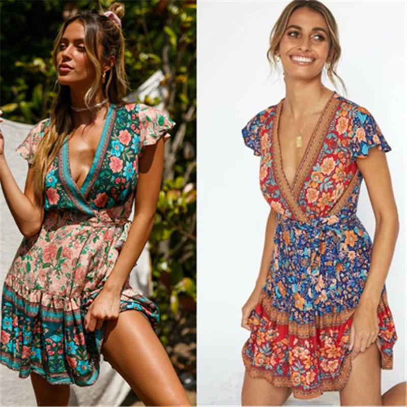 Plus Size Women’s Fashion and Clothing Floral Mini Boho Dress, Bohemian Summer Dress for Women