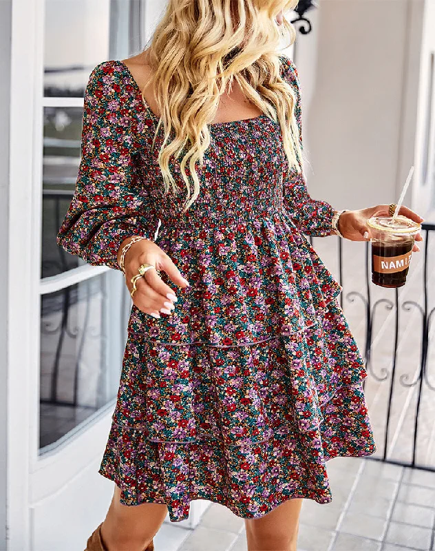 Elevate Your Wardrobe Salma Smocked Floral Tiered Babydoll Dress