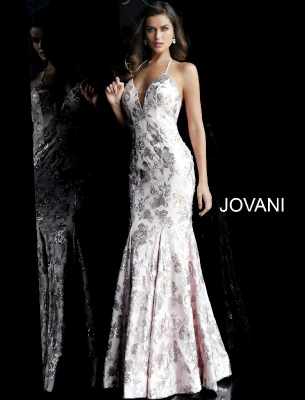 Trend Setting Wardrobe Jovani 63583 Floral Sequined Long Prom Dress