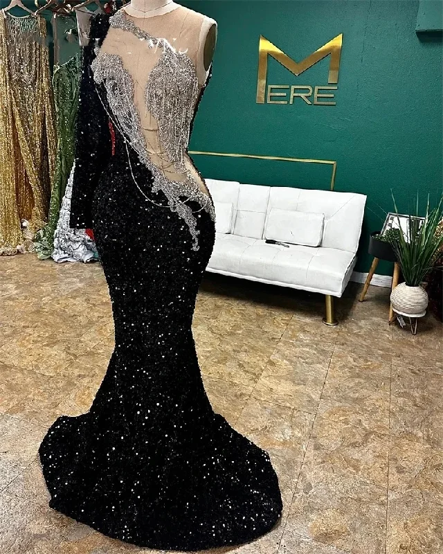 Women's Clothing Online Sale Sexy O Neck Long Prom Dress For Black Girls Sparkly Beaded Tassel Birthday Party Dresses Sequined Evening Gowns