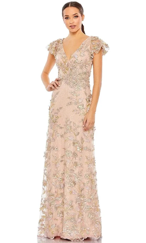 Casual Chic Mac Duggal 68192 - Flutter Sleeve Appliqued Evening Gown