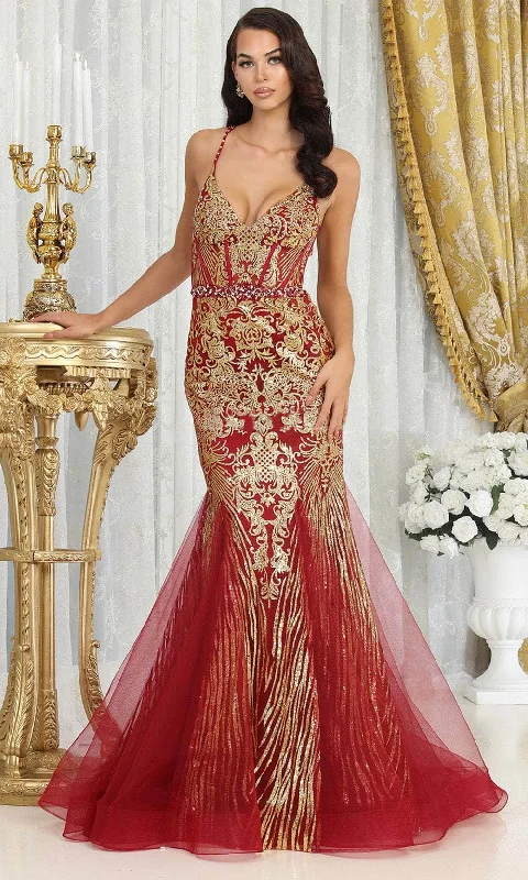 Trendy Street Style Attire May Queen RQ8079 - V-Neck Sexy Strappy Back Prom Gown