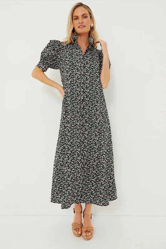 Casual Chic Green Floral Ruffle Collar Louisa Maxi Dress