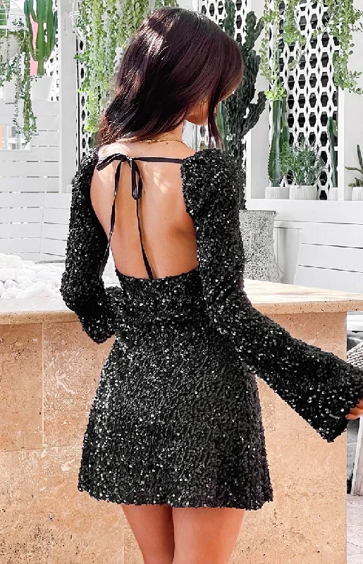 Style Upgrade Marienne Black Sequin Long Sleeve Mini Dress