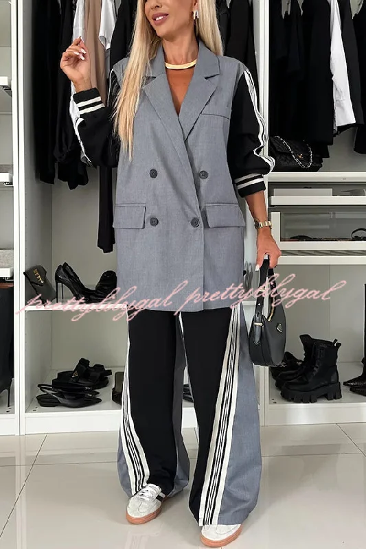 Trendy Threads Pleasant Breathe Sweatshirt Patchwork Oversized Blazer and Elastic Waist Pocket Loose Pants Set