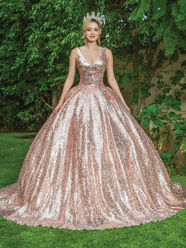 Everyday Wear Dancing Queen - 1558 Sequin V-Neck Ballgown