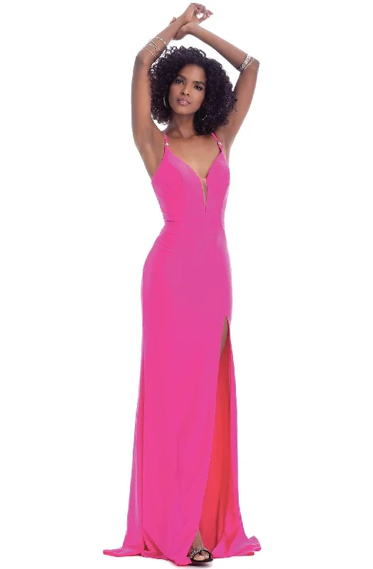 Relaxed Fashion Clarisse - Plunging Strappy Back Gown with Slit 8044 - 1 pc Neon Pink In Size 2 Available