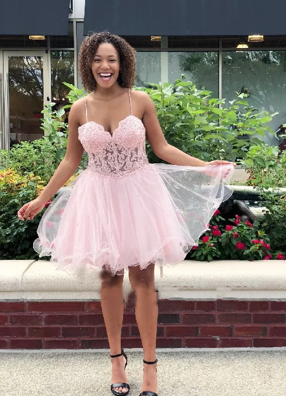 Casual Yet Stylish Separates Pink Homecoming Dresses Spaghetti Backless Short Appliques Beads Mini Girls Prom Party Gowns for Sweet 15