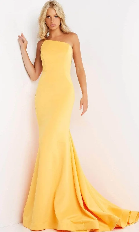 Holiday Glam Jovani - One Shoulder Mermaid Prom Gown 06763SC - 1 pc Yellow in Size 8 Available