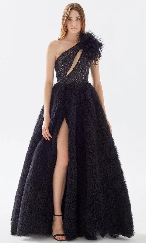 Modern Women’s Apparel Tarik Ediz 52139 - Feathered Shoulder Ruffled Ballgown