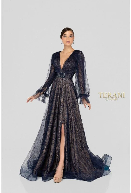 Premium Quality Garments Terani Couture 1913M9414 Long V-Neck Formal Dress