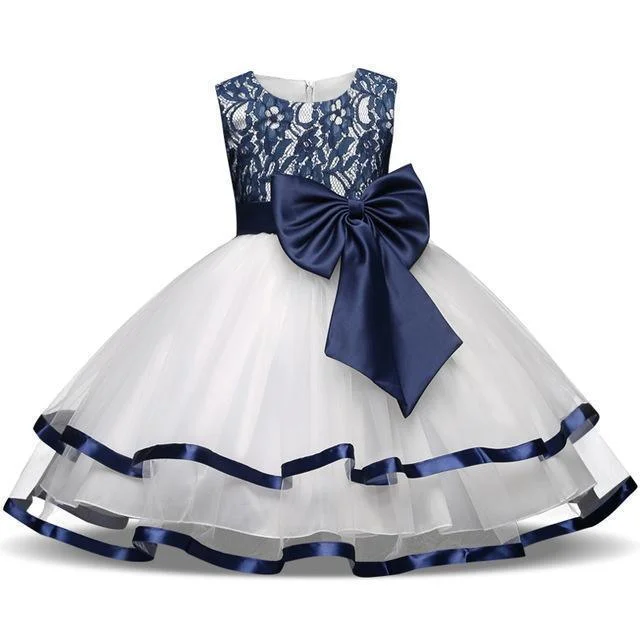 Online Impressions Boutique Girls Dress Princess Lace Flower Girl Dress 4-10 Years Blue White