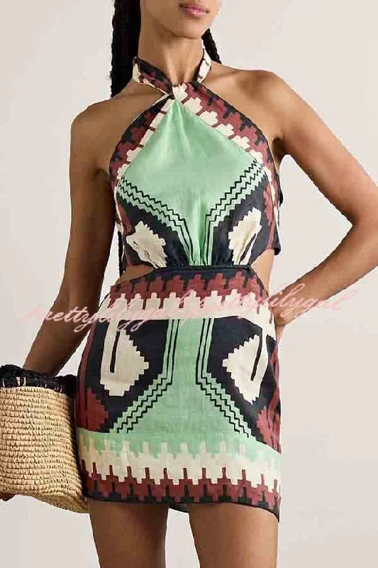 Sale Event, Prices Rock Unique Print Sexy Halter Backless Holiday Mini Dress