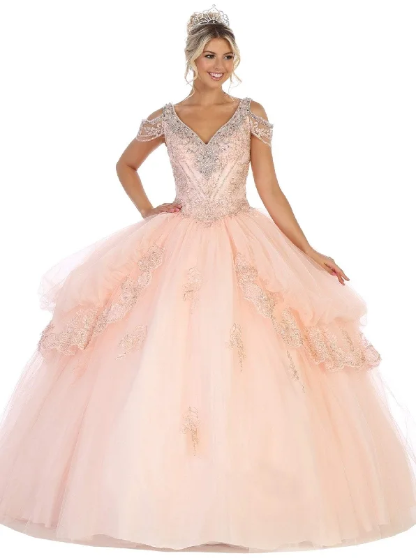 Chic And Comfortable May Queen - LK116 Jeweled Lace Bodice Ruffled Ballgown