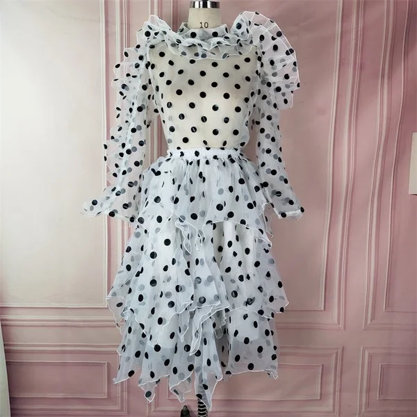 Clothes For Women Polka Dot See Through Skirt Tops 2 Piece Set Girls