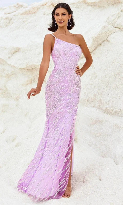 Ride The Style Wave Blush by Alexia Designs 12121 - Asymmetric Sequin Prom Gown with Slit