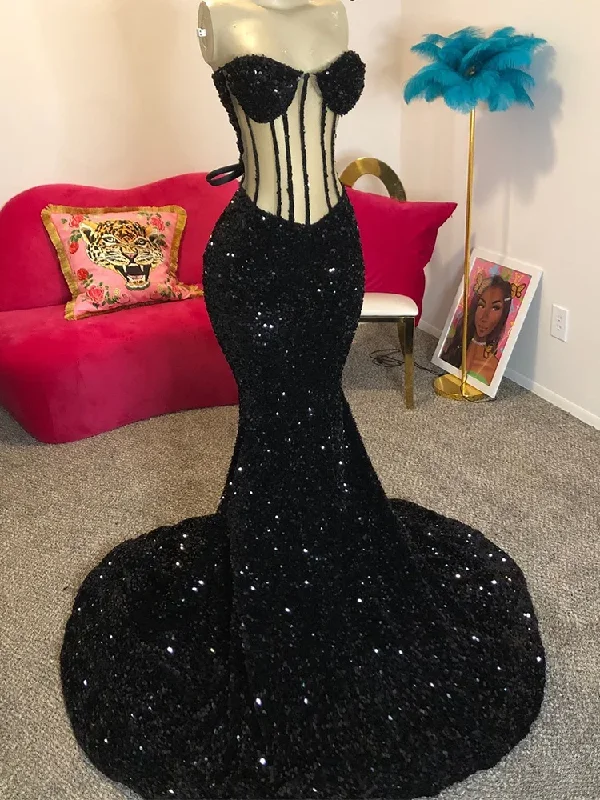 Premium Fashion Long Mermaid Sheer Bodice Black Prom Dresses for Black Girls vestidos para eventos especiales Graduation Homecoming Dress