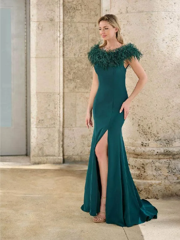 Sporty Streetwear Christina Wu Eleganve 17165 - Feather Neckline Sheath Prom Gown