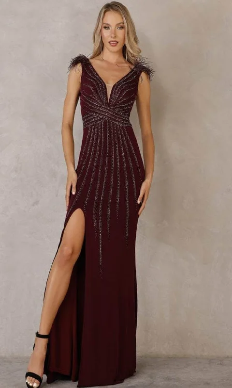 Sale Clothes Online Terani Couture - 2215P0036 V-Neck Beaded Sheath Gown