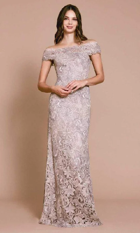 Style Beyond Borders Tadashi Shoji - Embroidered Off Shoulder Markle Gown - 1 pc Latte In Size 8 Available