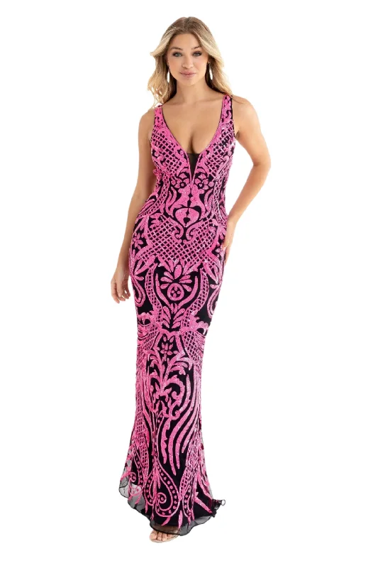 Vibrant Femme Fashion Primavera Couture 3722 Size 14 Iridescent Prom Dress V Neckline V Back Long Sequins Evening Gown