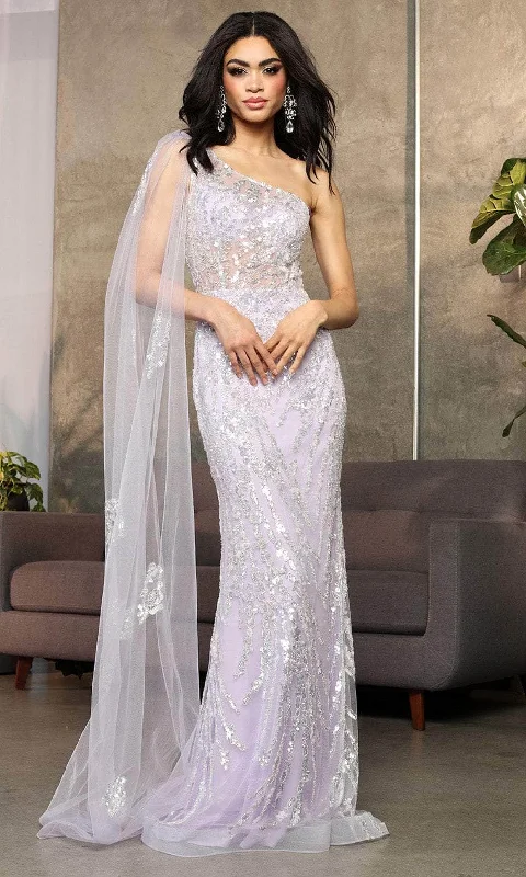 Versatile Style Wardrobe May Queen RQ8075 - Asymmetric Beaded Prom Gown with Cape