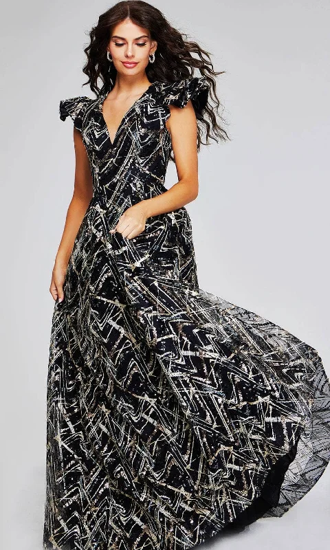 End of Season Sale Jovani 39274 - Geometric Sequin V-Neck Evening Gown