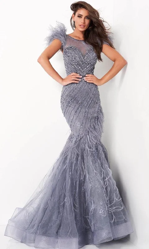 Imeless Style Jovani - Illusion Jewel Trumpet Evening Gown 04702SC - 1 pc Ink In Size 10 Available