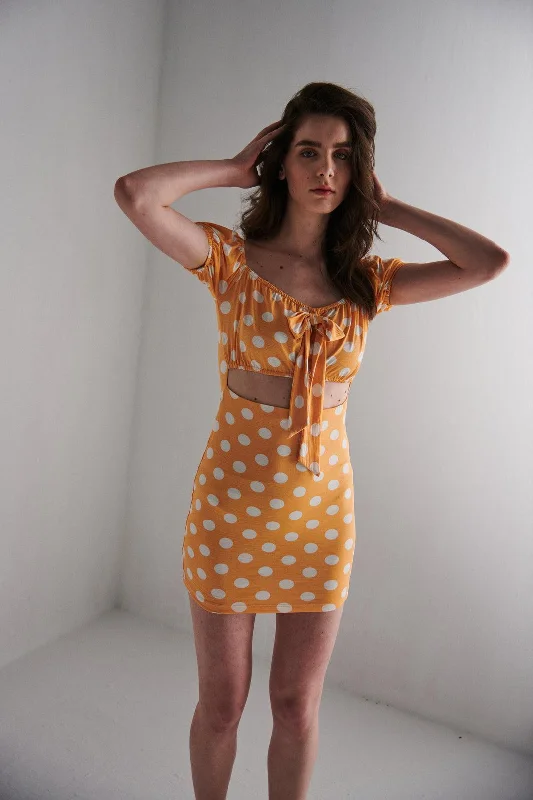 Comfortable Casual Wear Orange Polka Dot Mini Dress