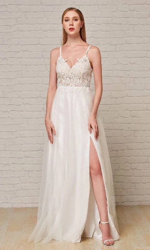 Unleash Your Trendy Side J'Adore Dresses - J18008 Lace Tulle V Neck A-line Gown